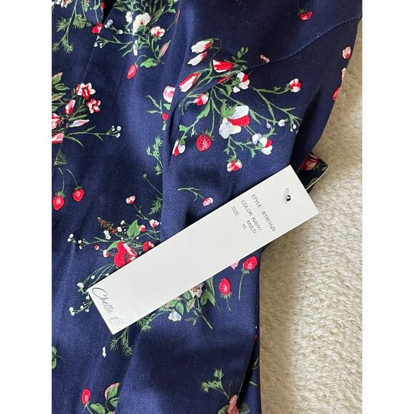 NWT Chetta B Women's Shift Fit Midi Dress Blue 10 Strawberry Floral Novelty Chic - Picture 5 of 16